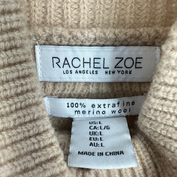 Rachel Zoe Womens Extrafine Merino Wool Sweater Size L Tan Mock Neck Minimalist - Picture 6 of 10